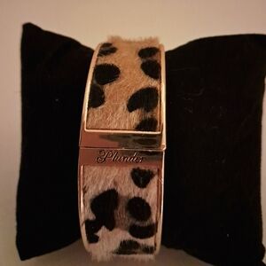 Plunder Hinged Goldtone Cheetah Print Calf Hair Bracelet